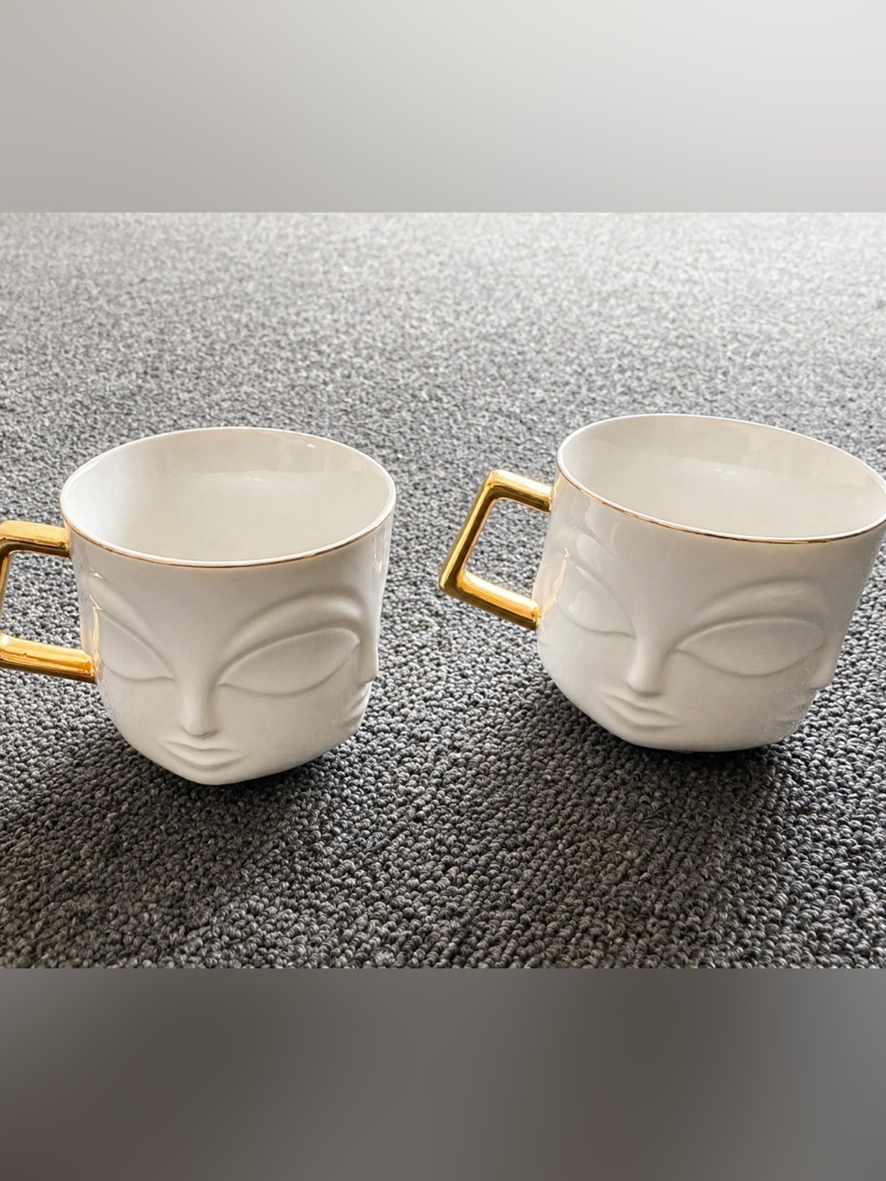 White Ceramic Face Mug with Gold Handle - Elegant Home Dining Cup